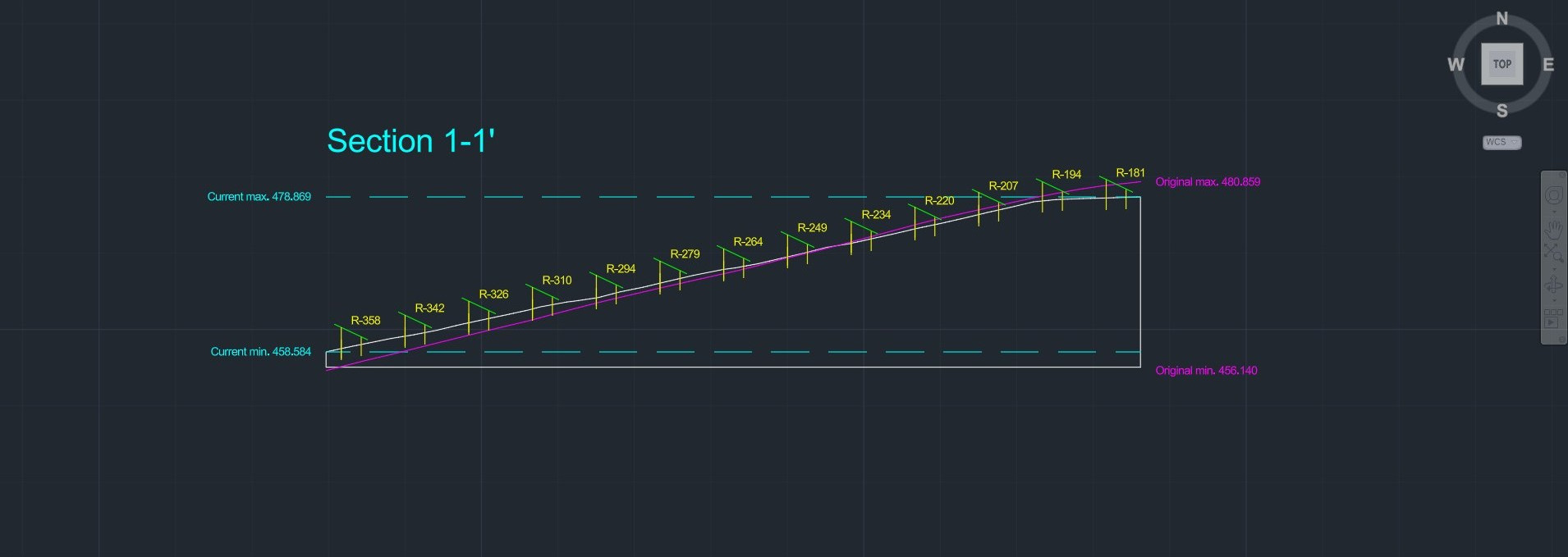 Section view: smoothing levels the ground into a continuous buildable grade